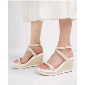 White House Black Market Women's Leather‎ Wedge Heels Sandals Size 8M